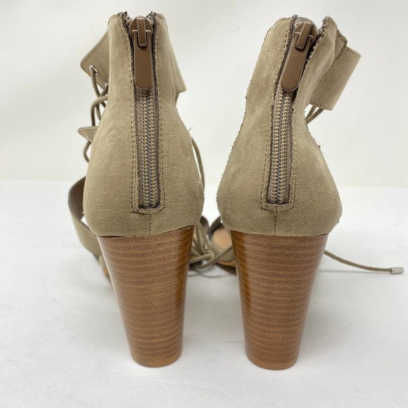 Torrid Sz 10W Taupe Cage Heeled Sandals Lace Up - Picture 6 of 8